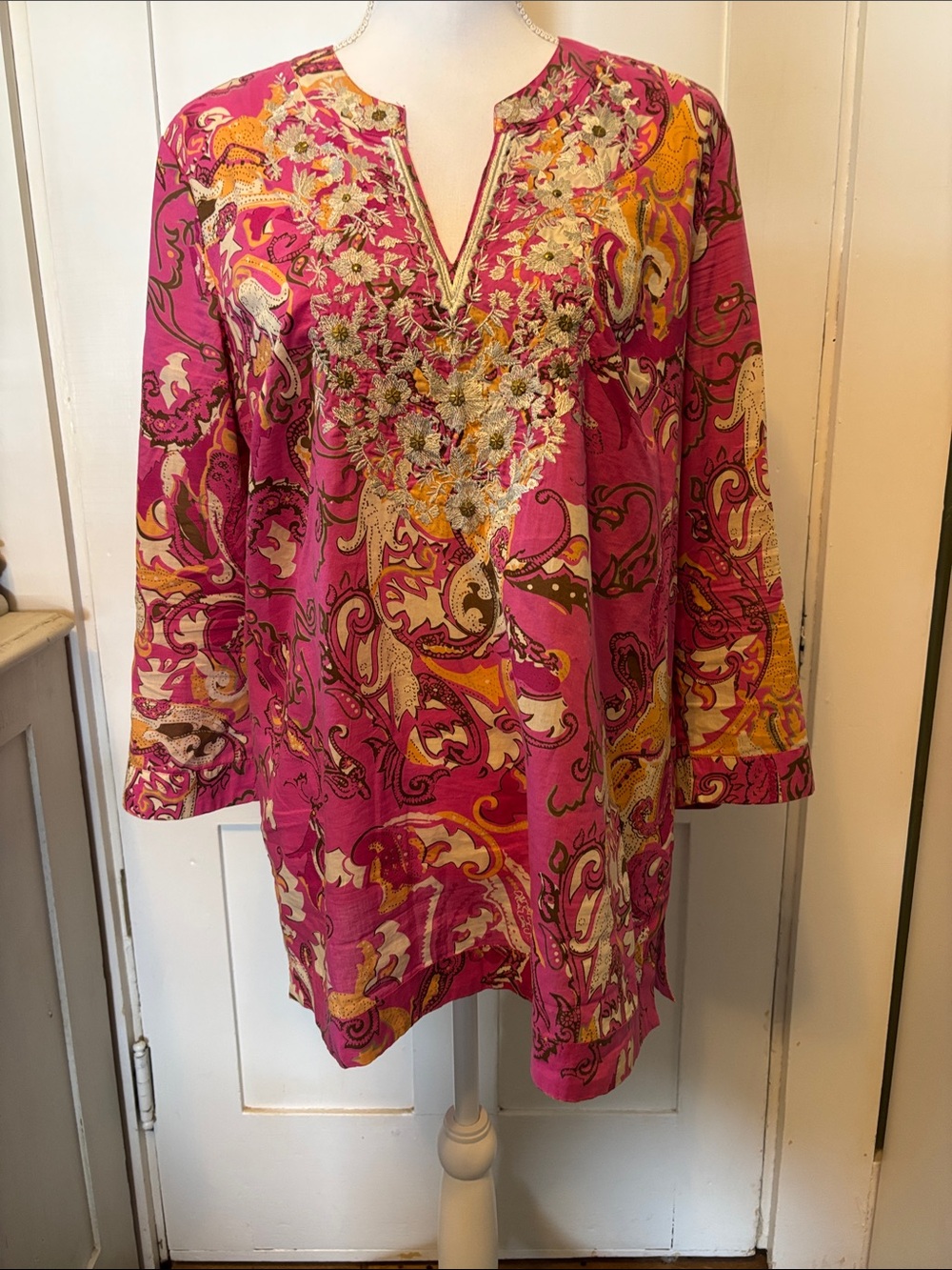 Charter Club Pink Paisley Embroidered V-Neck Tunic